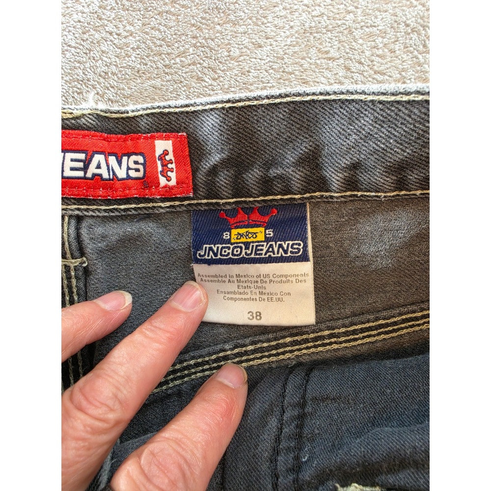 Vtg 90s JNCO 8-Ball Black Denim Jorts Size 38 Baggy Skate Shorts Embroidered - Picture 4 of 11